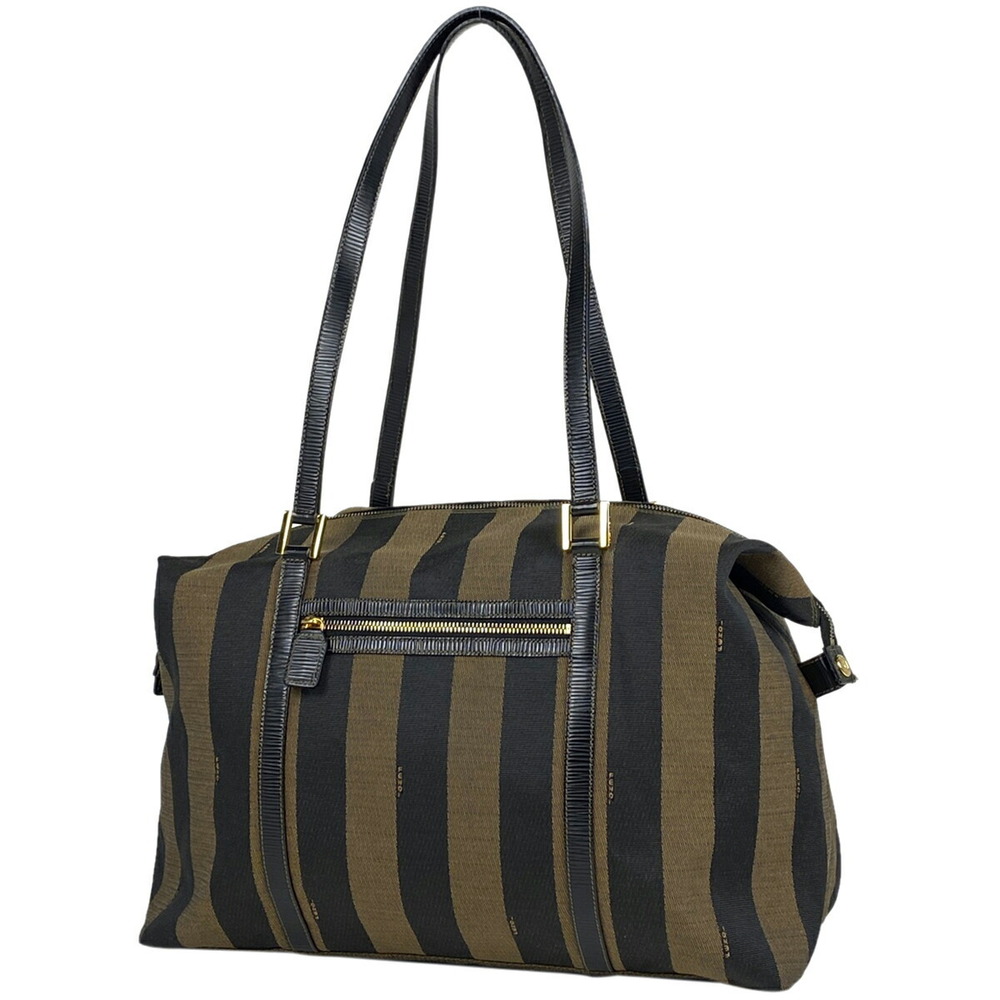Fendi Pecan Tote Bag Shoulder Canvas Brown Black